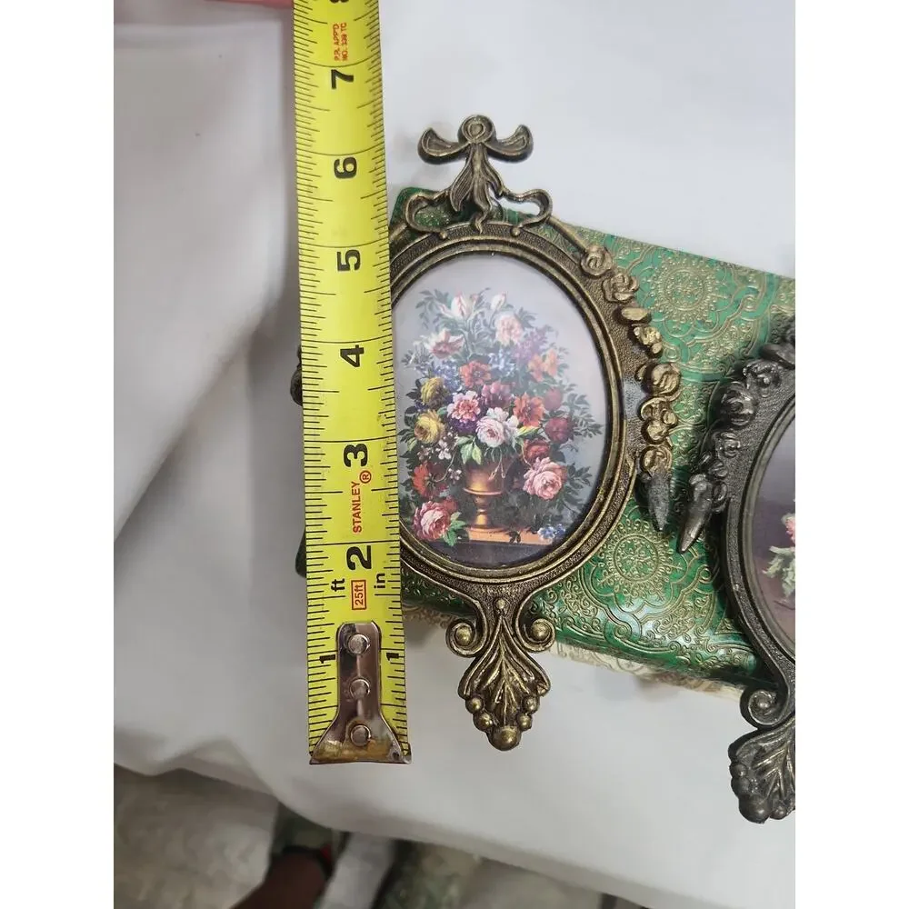Vintage Made in Italy Ornate Cast Metal Oval Picture Frames Floral Rococo Set